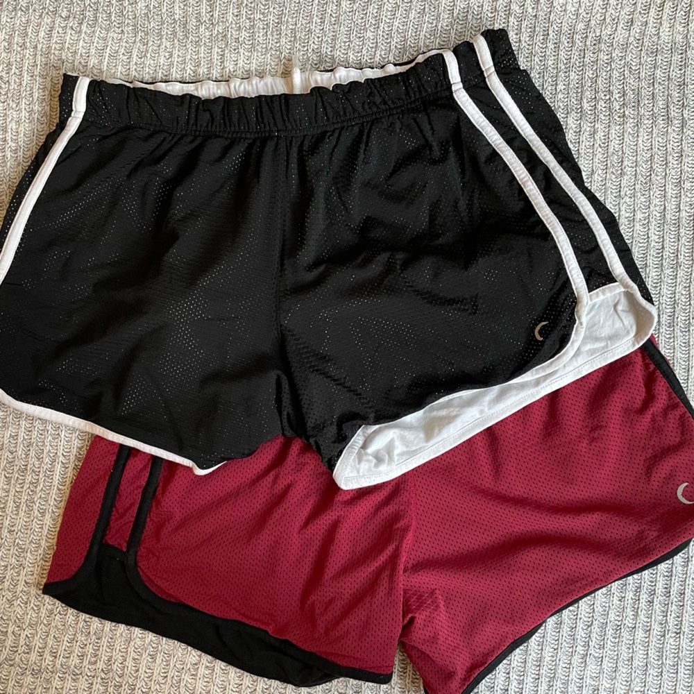2 Zyia Training Day Mesh Shorts—Black & Burgundy—Size XL/12